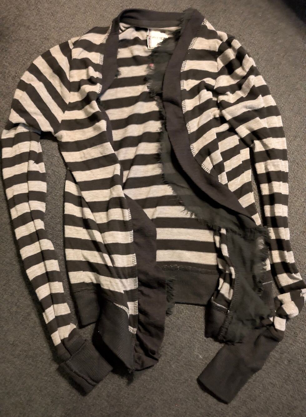Black and Gray Striped Open Front Cardigan Size Small